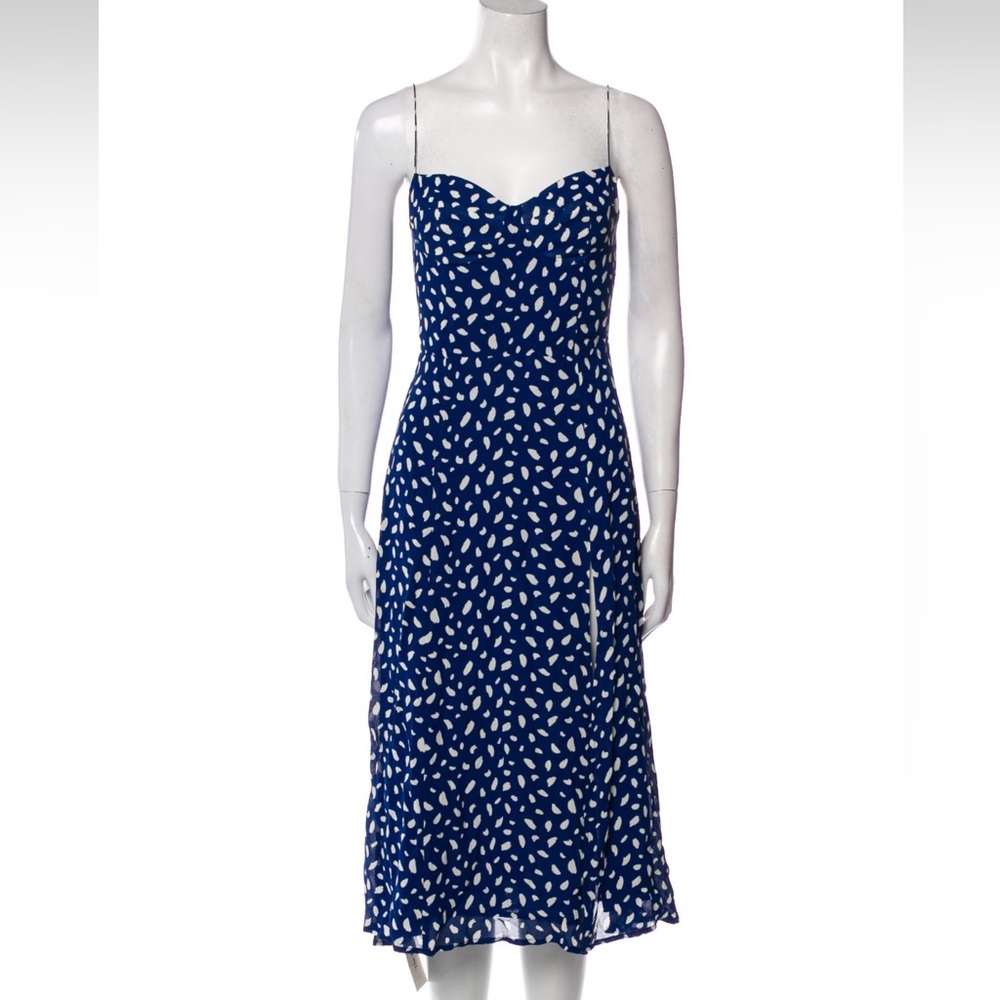 Reformation Juliette Midi in Lazuli Blue Polka Dot Tie Straps size 12
